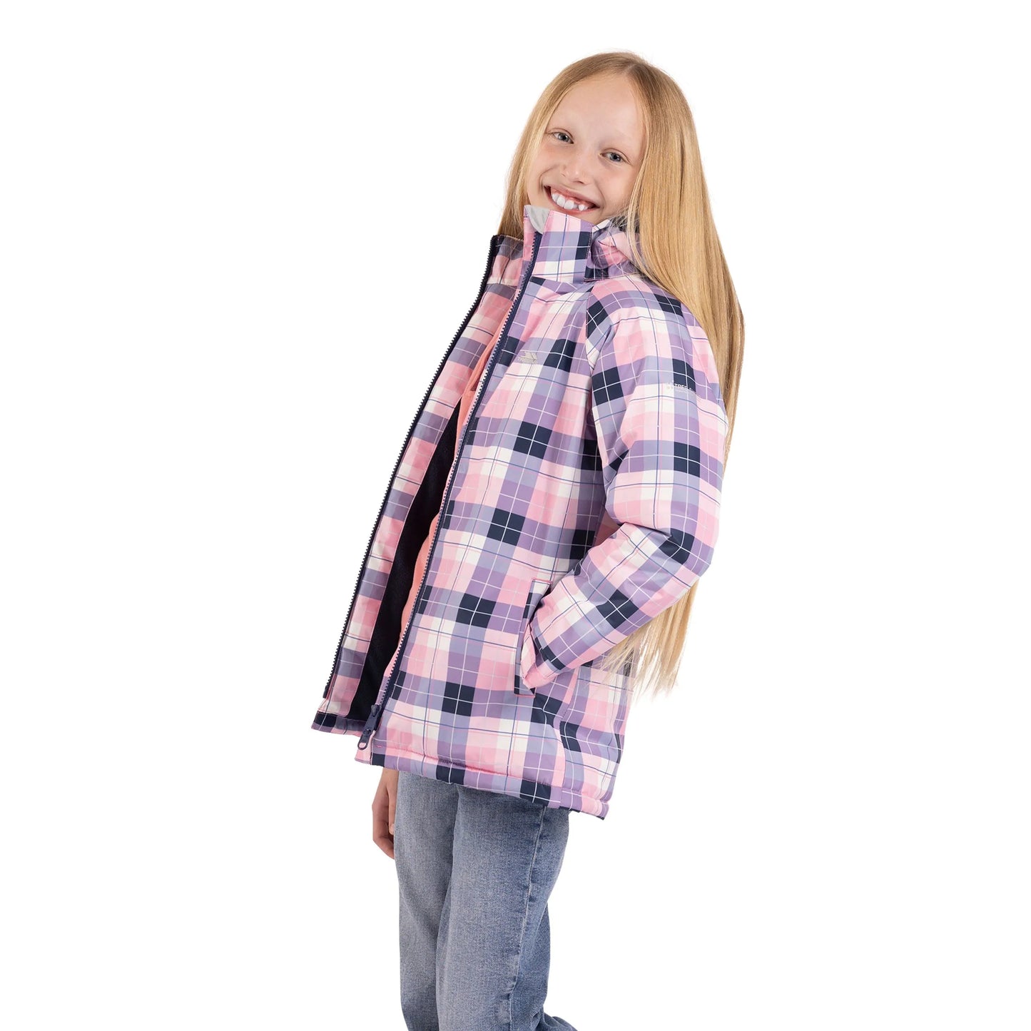 Orland Girls' Waterproof Padded Jacket in Pink Check