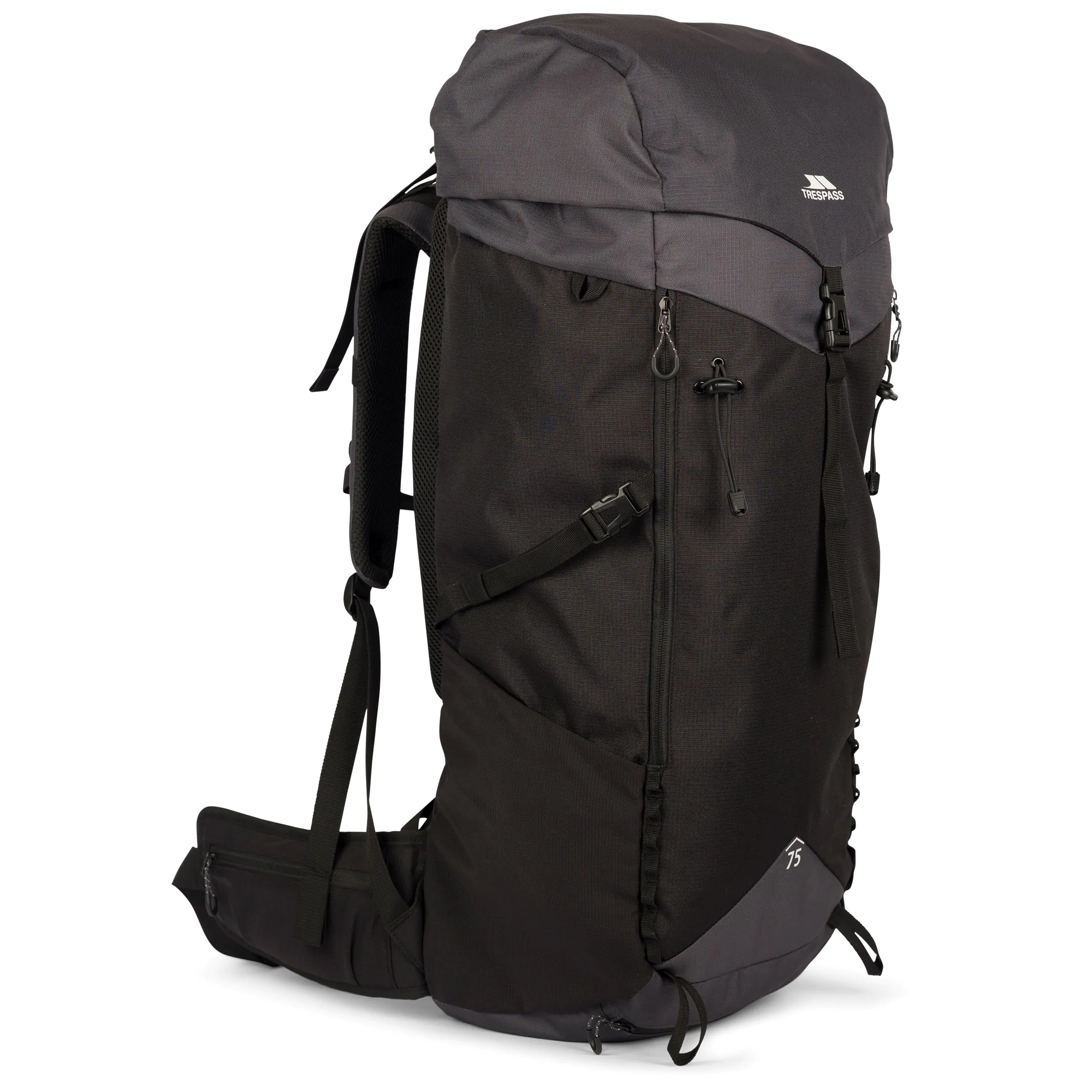 Pass 75 Hiking Rucksack 75L Black Grey | Trespass