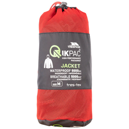 Qikpac X Adults Unisex Waterproof Packaway Jacket in Black with Red