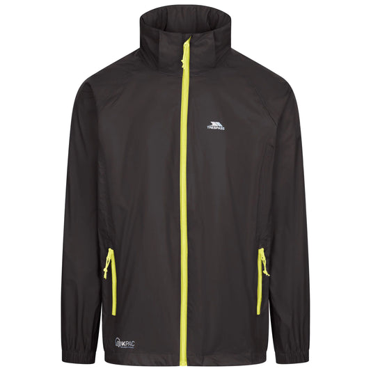 Black jacket with yellow zippers and accents on a white background