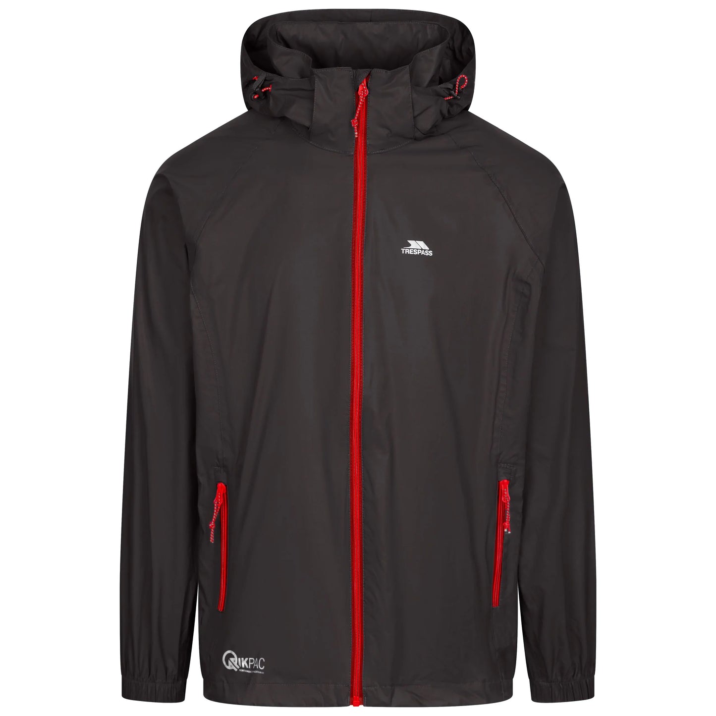 Qikpac X Adults Unisex Waterproof Packaway Jacket in Black with Red