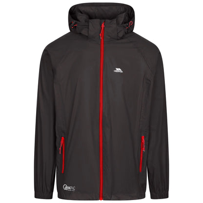 Qikpac X Adults Unisex Waterproof Packaway Jacket in Black with Red