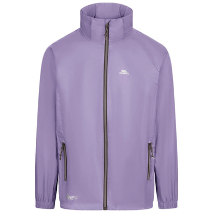 Purple Qikpac jacket with a Trespass brand logo on a white background