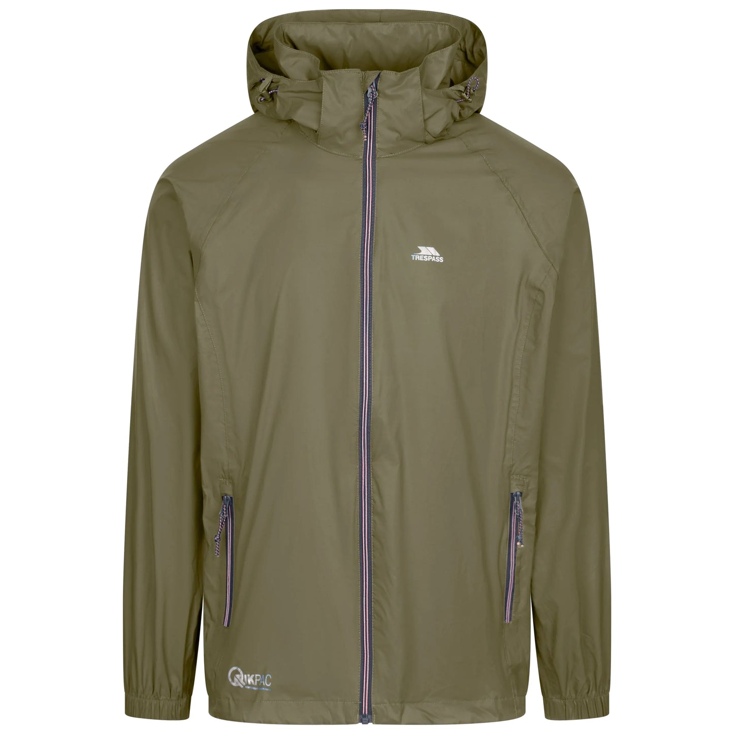 Green jacket with a Trespass brand logo on a white background