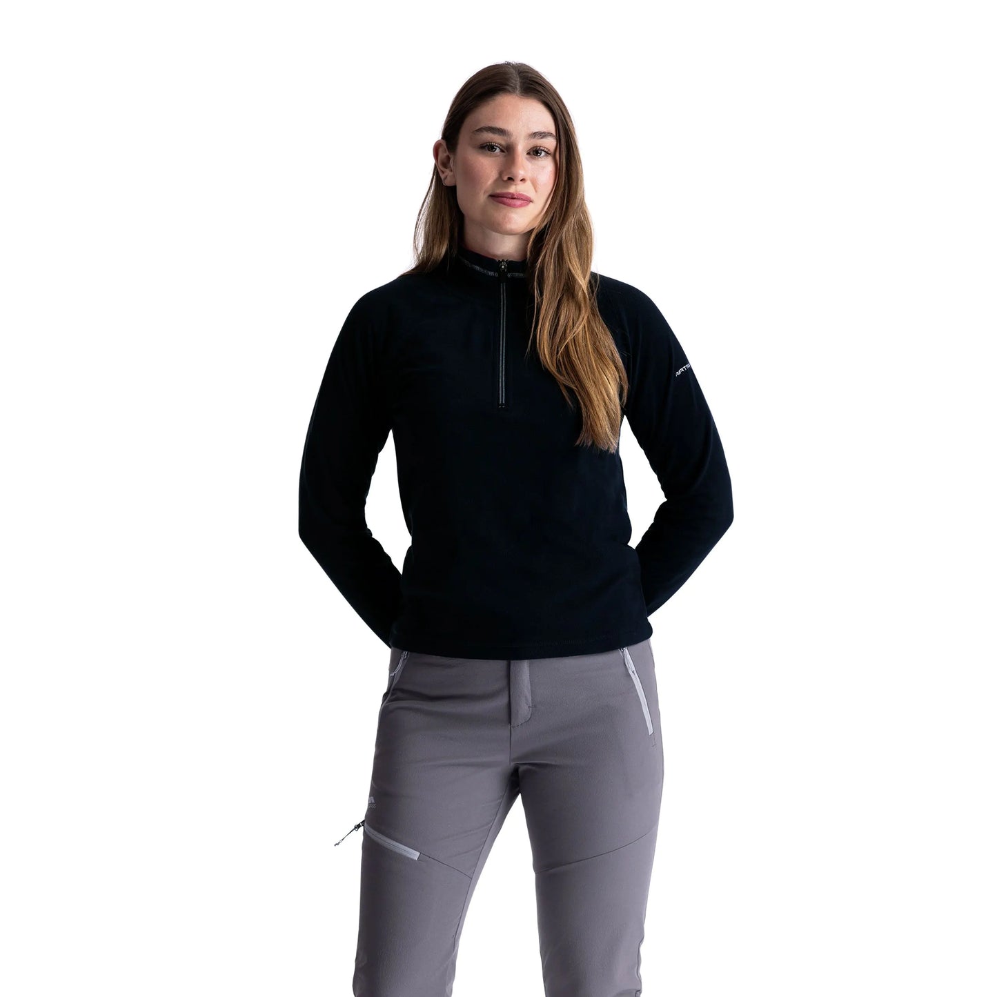Skylar Women's Half Zip Fleece Top in Black Light Mulberry