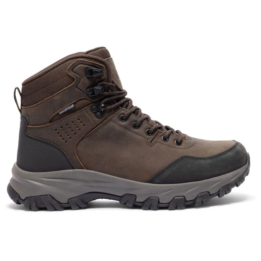 Stride Men's Waterproof Leather Hiking Boot in dark brown, side view
