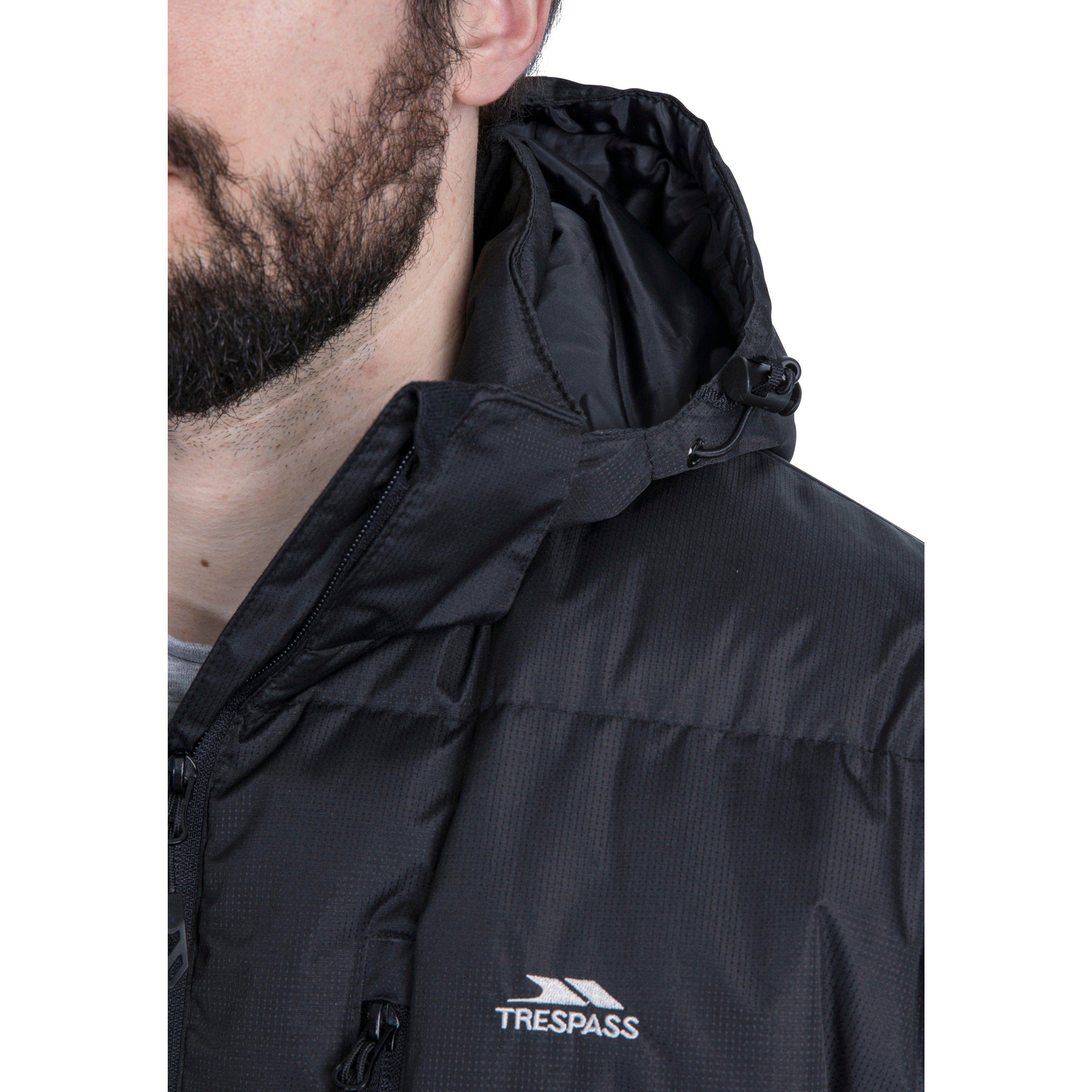 Trespass mens clip on sale padded hooded jacket navy