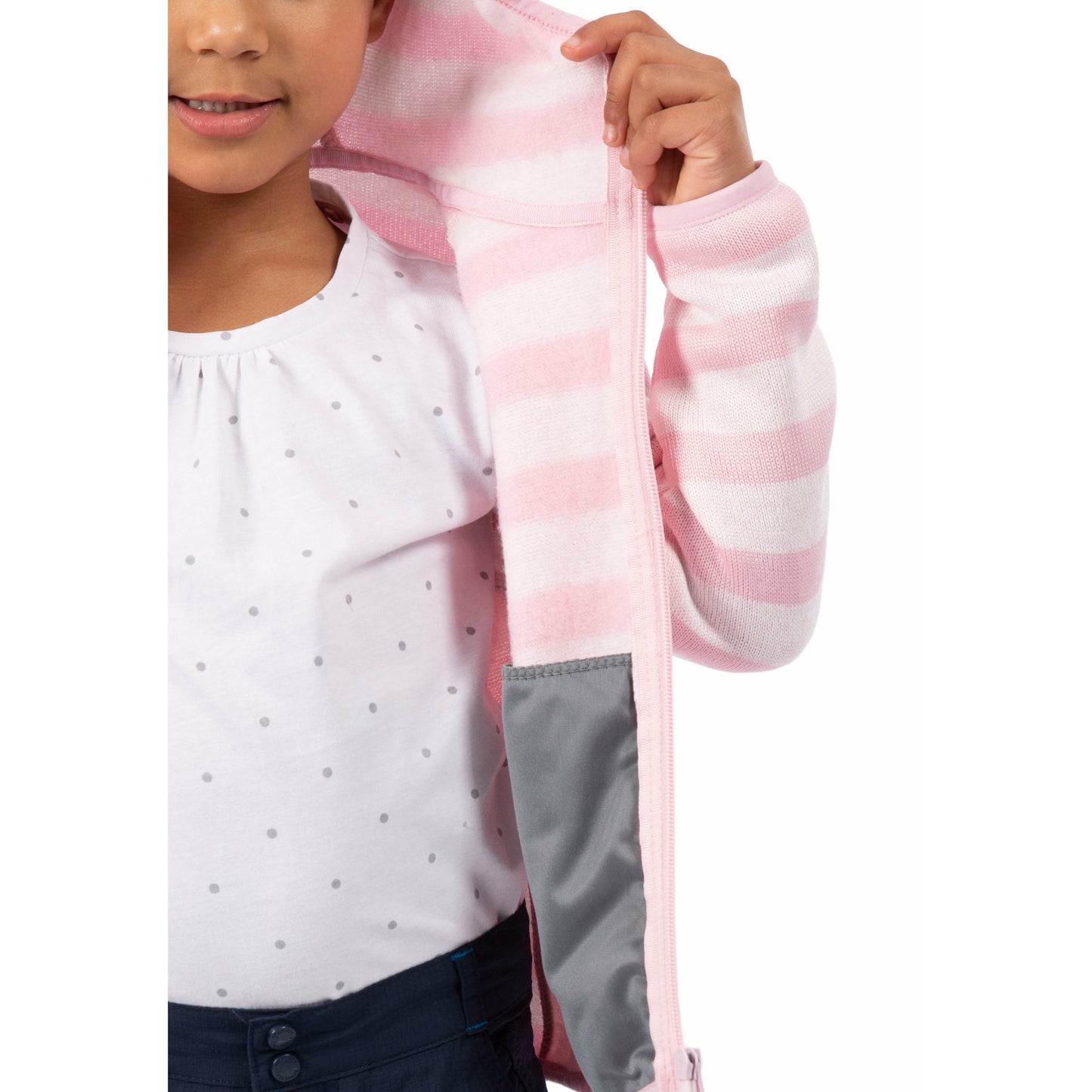 Conjure Girls' Fleece Hoodie in Pale Pink Stripe