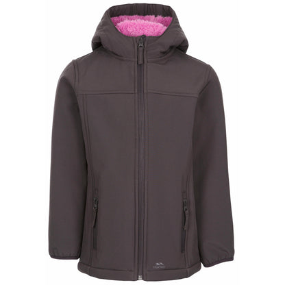 Kristen Girls' Long Hooded Softshell Jacket in Dark Grey