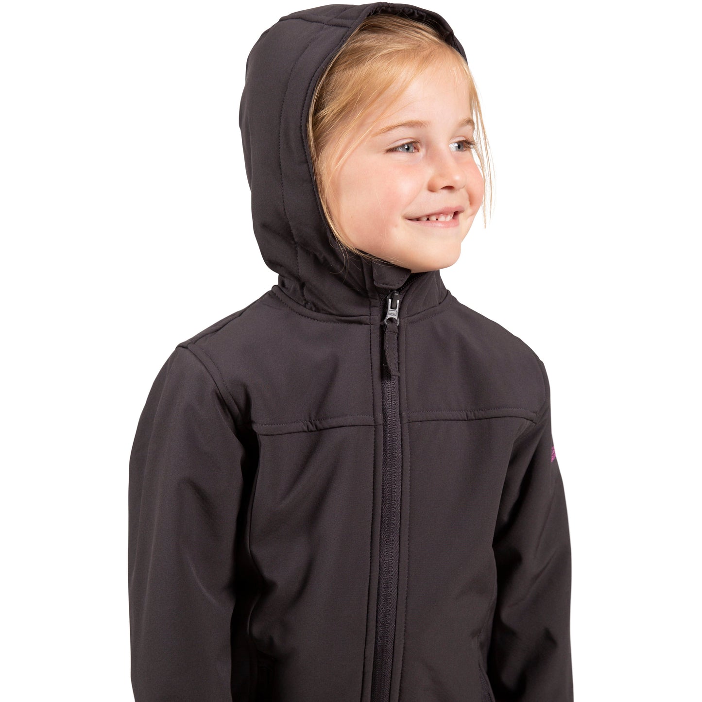 Kristen Girls' Long Hooded Softshell Jacket in Dark Grey