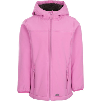 Kristen Girls' Long Hooded Softshell Jacket in Deep Pink