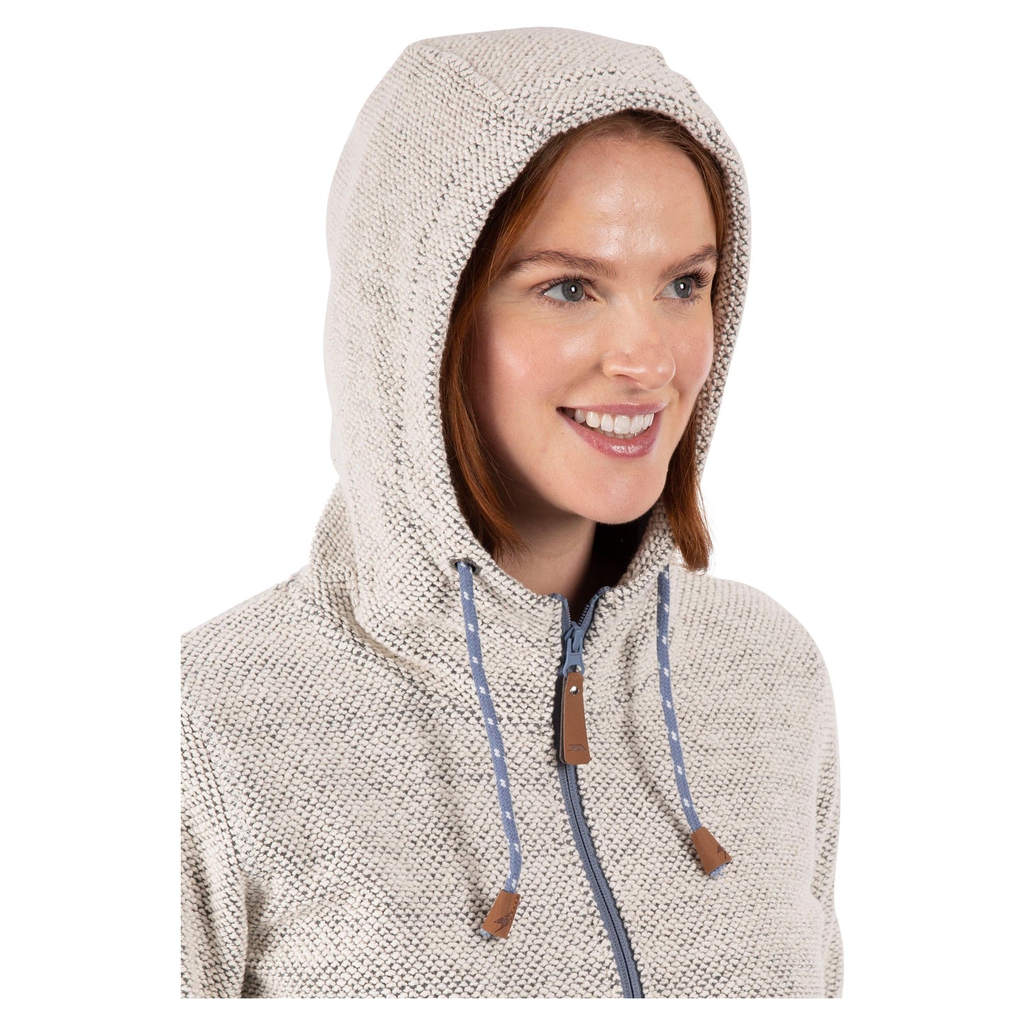 Ronee Women's Full Zip Knitted Hoodie in Off White Denim Blue