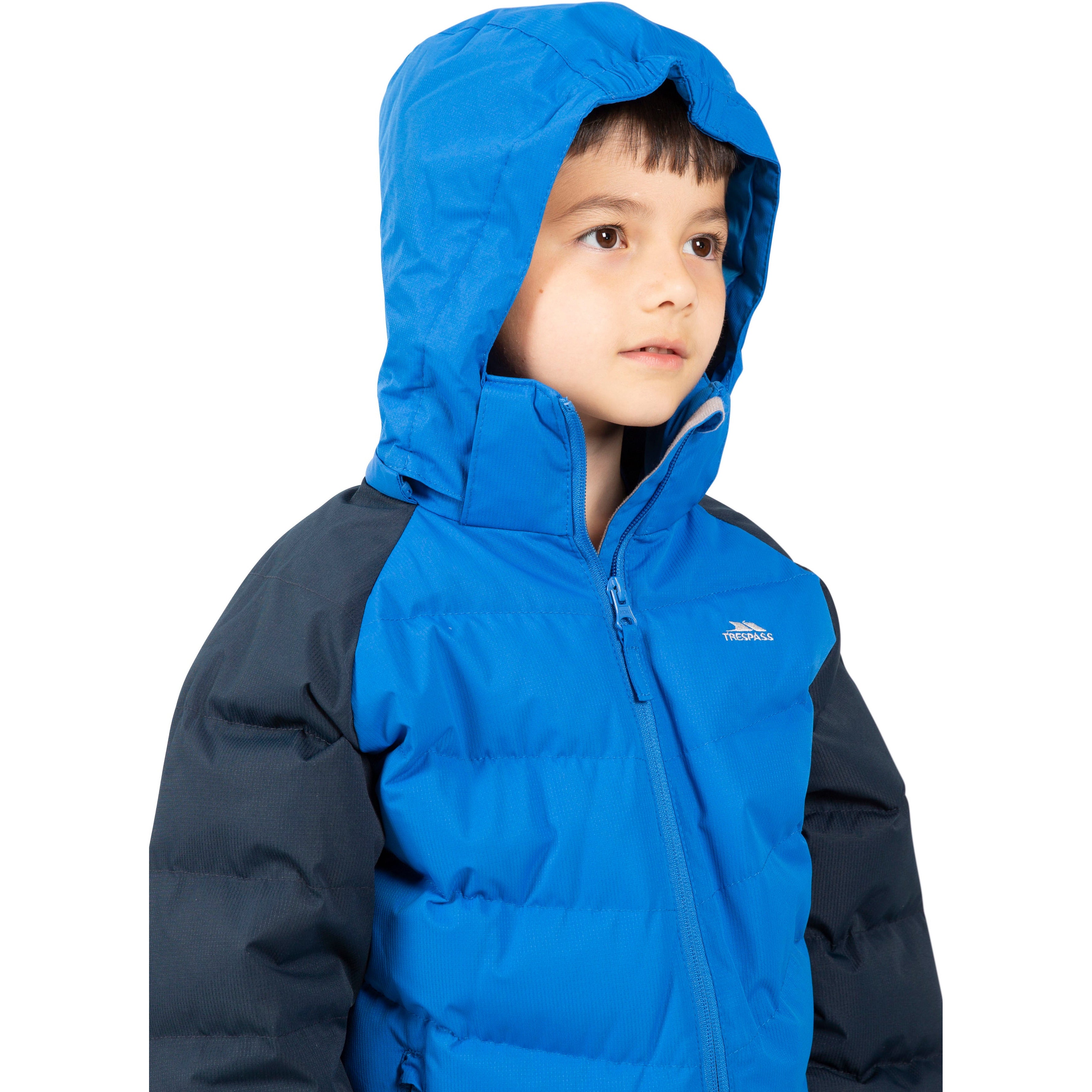 Trespass boys tuff deals padded hooded jacket blue