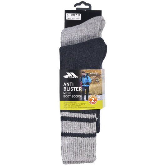 Hitched Mens Hiking Socks 2 Pack - Black / Grey Marl