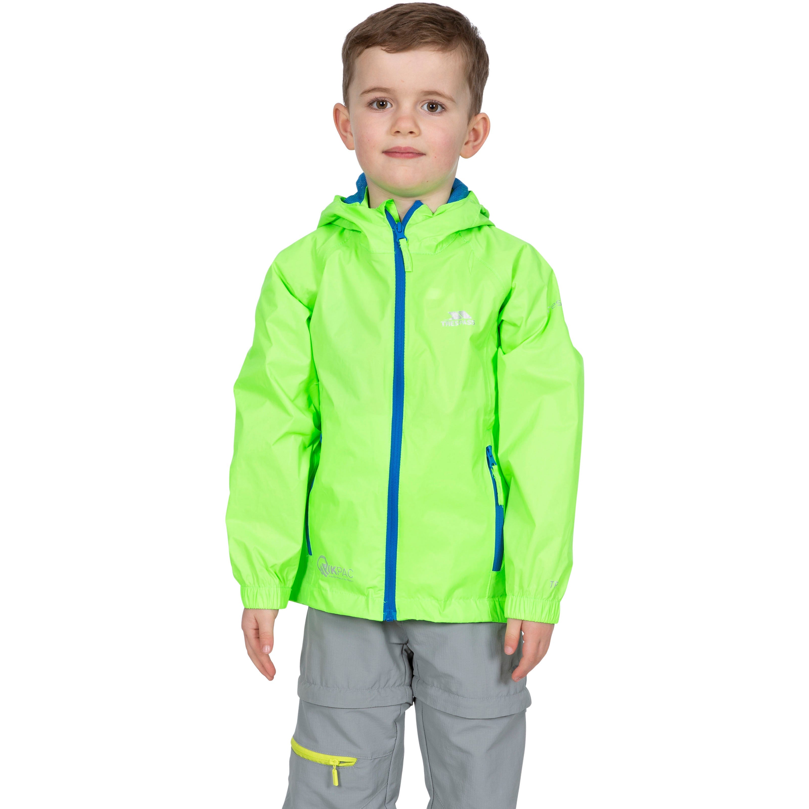 Qikpac Kids Packaway Waterproof Jacket Green Gecko Trespass